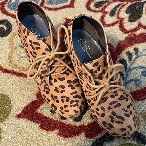 Leopard print wedge lace up bootie